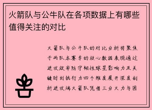 火箭队与公牛队在各项数据上有哪些值得关注的对比